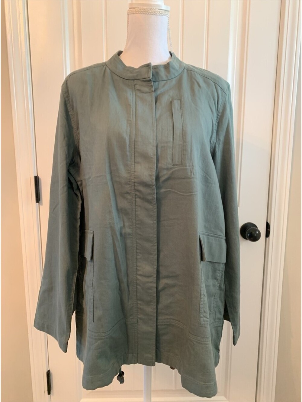 Eileen Fisher Soft Organic Cotton Twill green Jacket Sz petite S EUC #1021